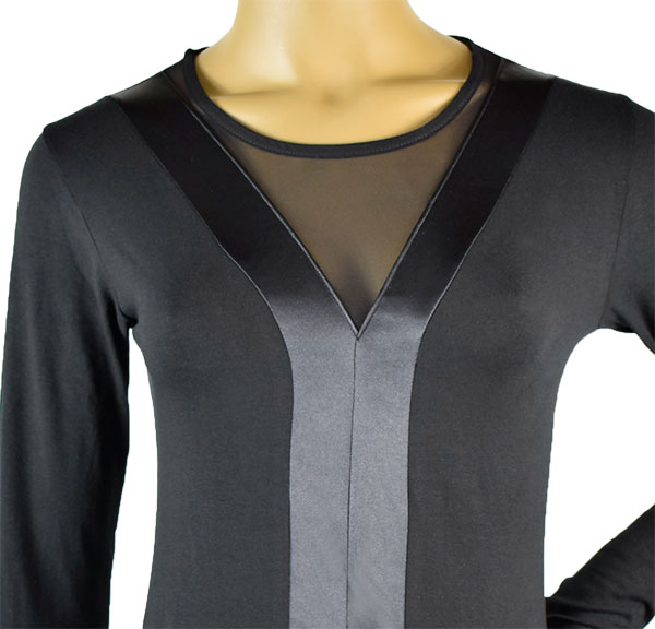 イタリアインポートカットソー JADEA 4072 サテン＆チュール切替コットンカットソー 黒