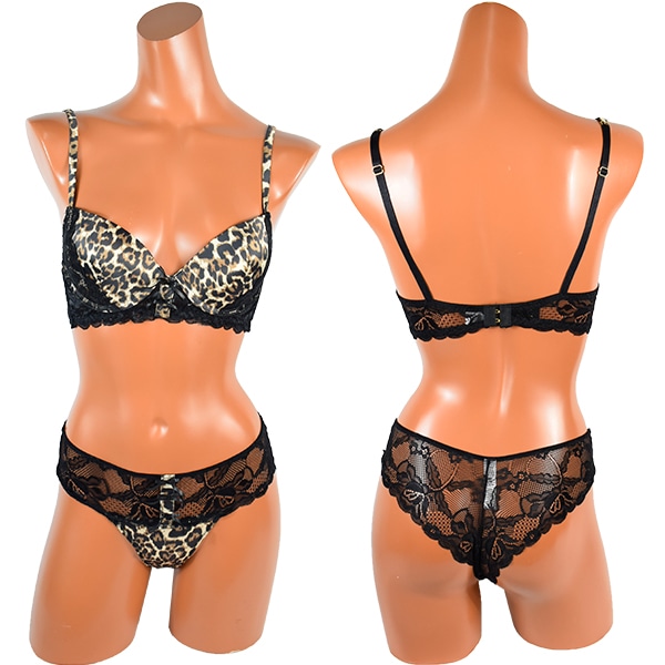 イタリア インポート ブランド ランジェリー LOVE&BRA 67995 アニマル柄とレースのプッシュアップブラ・ブラジリアンタンガセット 黒