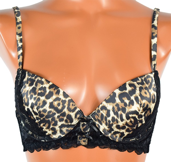 イタリア インポート ブランド ランジェリー LOVE&BRA 67995 アニマル柄とレースのプッシュアップブラ・ブラジリアンタンガセット 黒