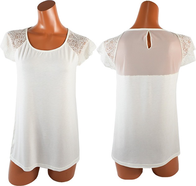 イタリアブランドカットソー COTONELLA GD395 レース切替ビスコース素材半袖カットソー 2色