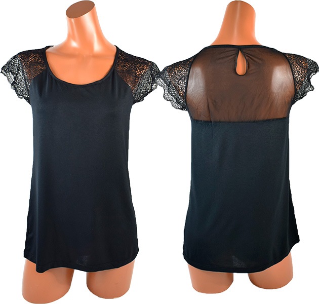 イタリアブランドカットソー COTONELLA GD395 レース切替ビスコース素材半袖カットソー 2色