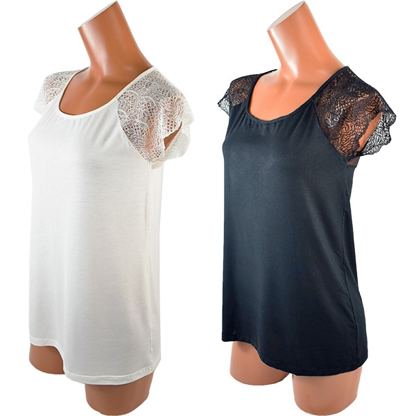 イタリアブランドカットソー COTONELLA GD395 レース切替ビスコース素材半袖カットソー 2色