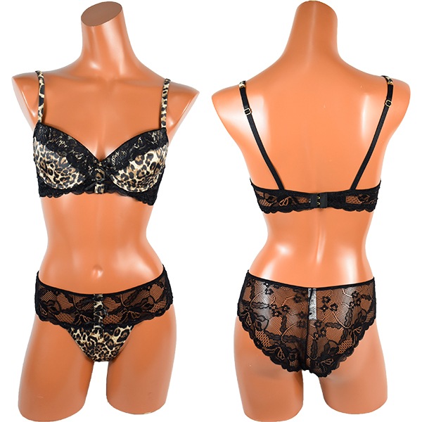 イタリア インポート ブランド ランジェリー LOVE&BRA 67996 アニマル柄とレースのバルコネットブラ・ショーツセット 黒