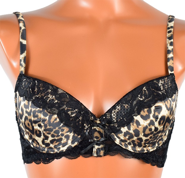 イタリア インポート ブランド ランジェリー LOVE&BRA 67996 アニマル柄とレースのバルコネットブラ・ショーツセット 黒
