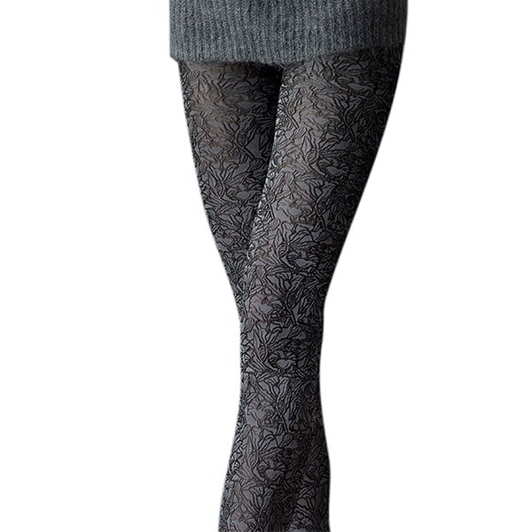 イタリア インポート 柄タイツ LEVANTE E684 花柄タイツ グレー・黒