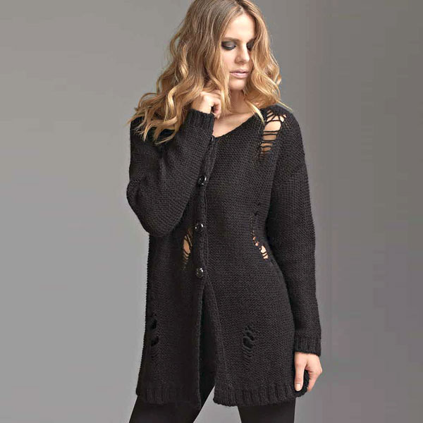 在庫一掃セール 秋冬 イタリア インポート ニット ELEONORA AMADEI カットアウットデザインカーディガン 黒