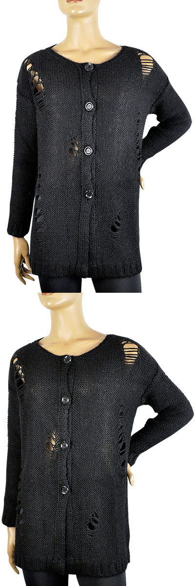 在庫一掃セール 秋冬 イタリア インポート ニット ELEONORA AMADEI カットアウットデザインカーディガン 黒