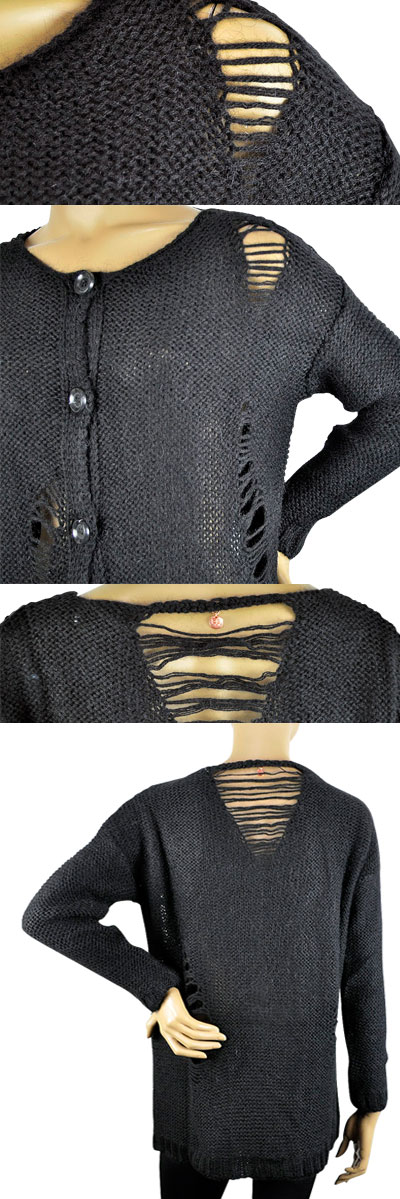 在庫一掃セール 秋冬 イタリア インポート ニット ELEONORA AMADEI カットアウットデザインカーディガン 黒