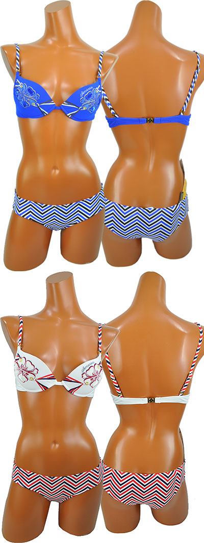 在庫一掃セール SALE インポート水着 AMAREA 187 MAXI PUSH UP 刺繍ビキニ水着 ブルー 赤系