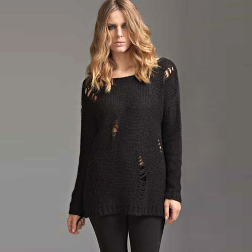 在庫一掃セール  秋冬 イタリア インポート ニット ELEONORA AMADEI カットアウットデザインチュニックニット 黒 