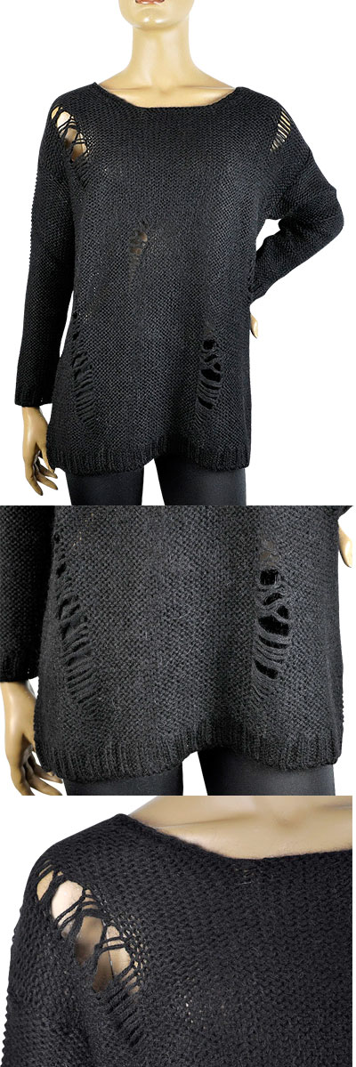 在庫一掃セール  秋冬 イタリア インポート ニット ELEONORA AMADEI カットアウットデザインチュニックニット 黒 