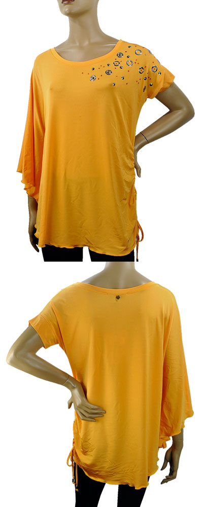 在庫一掃セール  春夏 インポート カットソー GIARDINO PRIVATO アシンメトリーカットソーチュニック オレンジ 