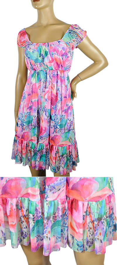 在庫一掃セール 春夏 インポート ワンピース ELEONORA AMADEI 花柄ワンピース ピンク系