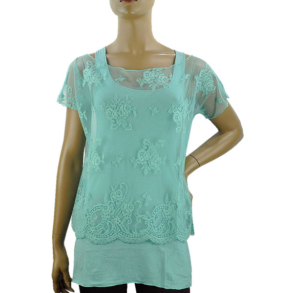 在庫一掃セール  春夏 インポート カットソー No-Na by Siste's レースカットソー インナー付 アクワグリーン 