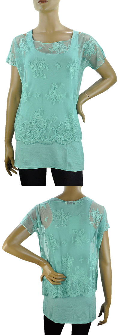 在庫一掃セール  春夏 インポート カットソー No-Na by Siste's レースカットソー インナー付 アクワグリーン 