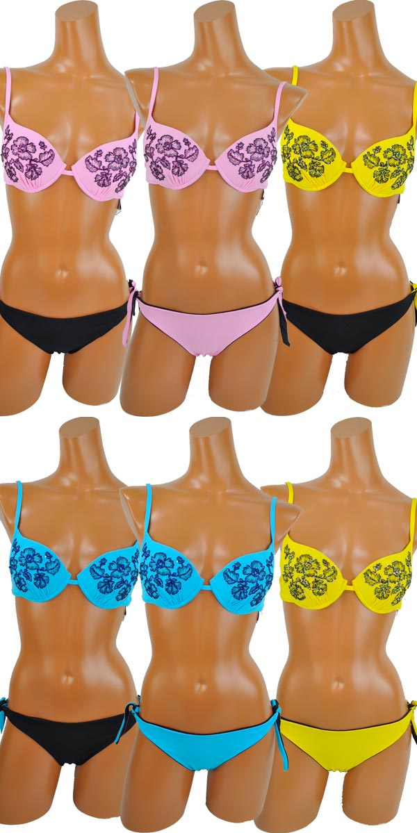 在庫一掃セール インポート水着 AMAREA 167 リバーシブルプッシュアップ刺繍ビキニ ブルー、ピンク、黄色 