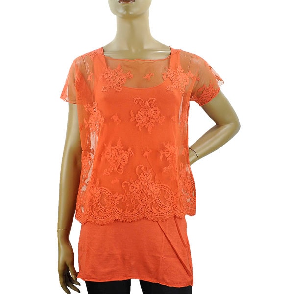 在庫一掃セール 春夏 インポート カットソー No-Na by Siste's レースカットソー インナー付 オレンジ 