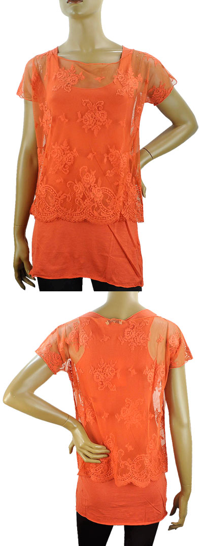在庫一掃セール 春夏 インポート カットソー No-Na by Siste's レースカットソー インナー付 オレンジ 
