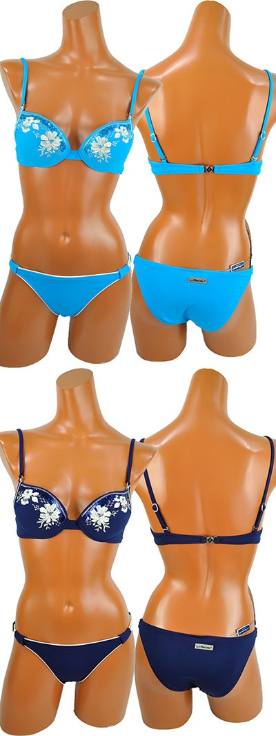 在庫一掃セール インポート水着 AMAREA 152 プッシュアップ刺繍ビキニ水着 スカイブルー、ネイビー