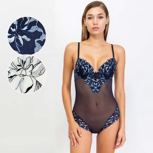 イタリア インポート ブランド ランジェリー SieLEI  LIBERTY 7448 刺しゅうレースとチュールのシースルーボディー 2色