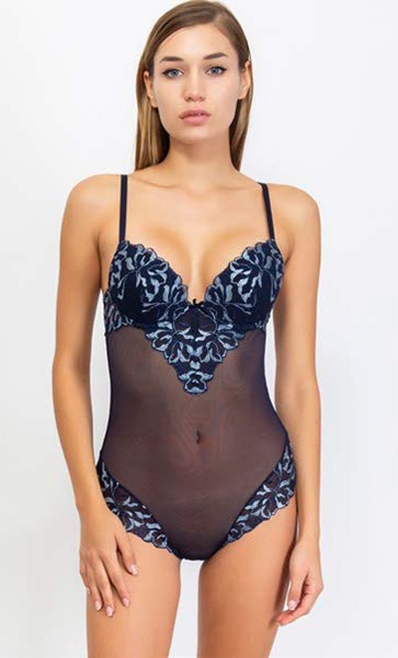 イタリア インポート ブランド ランジェリー SieLEI  LIBERTY 7448 刺しゅうレースとチュールのシースルーボディー 2色