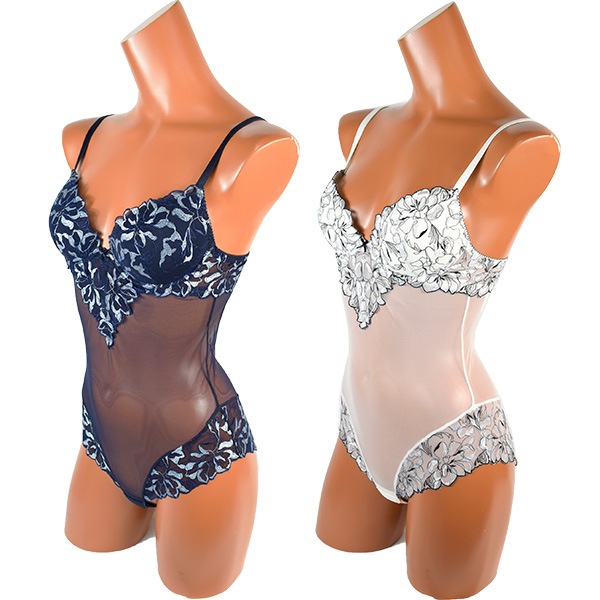 イタリア インポート ブランド ランジェリー SieLEI  LIBERTY 7448 刺しゅうレースとチュールのシースルーボディー 2色