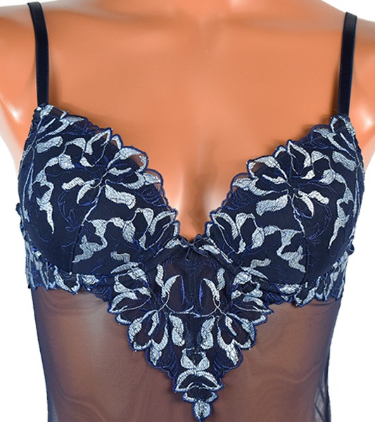 イタリア インポート ブランド ランジェリー SieLEI  LIBERTY 7448 刺しゅうレースとチュールのシースルーボディー 2色