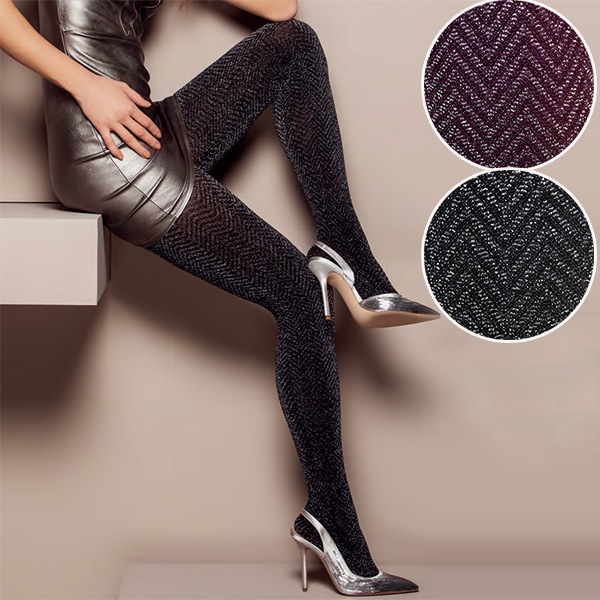 イタリア インポート 柄タイツ BELLISSIMA SILVER ツイード柄