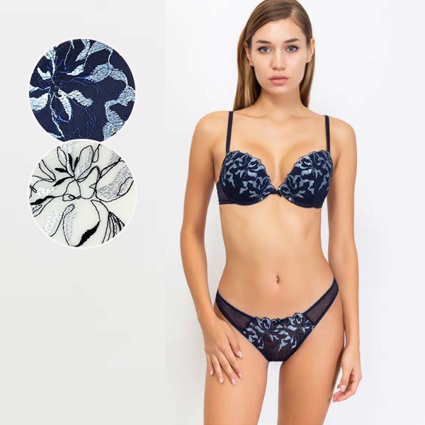 イタリア インポート ブランド ランジェリー SieLEI  LIBERTY 7444/43 刺しゅうレースプッシュアップブラ・tバックショーツセット 2色