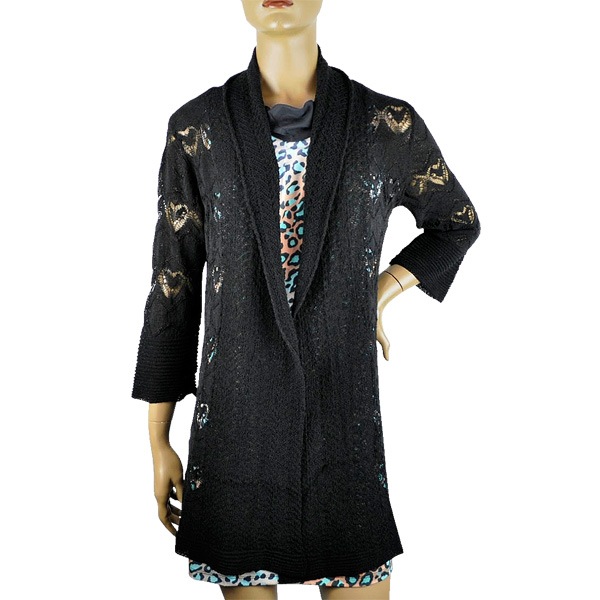 在庫一掃セール  春夏 イタリア インポート ニット ELEONORA AMADEI ハート編みカーディガン 黒 