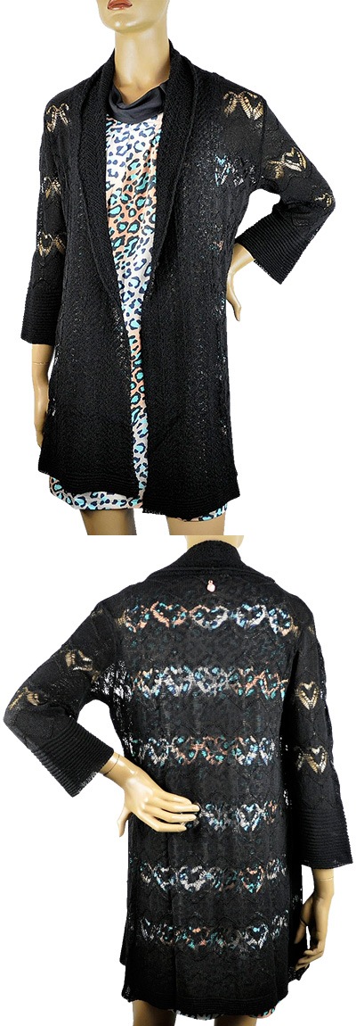 在庫一掃セール  春夏 イタリア インポート ニット ELEONORA AMADEI ハート編みカーディガン 黒 