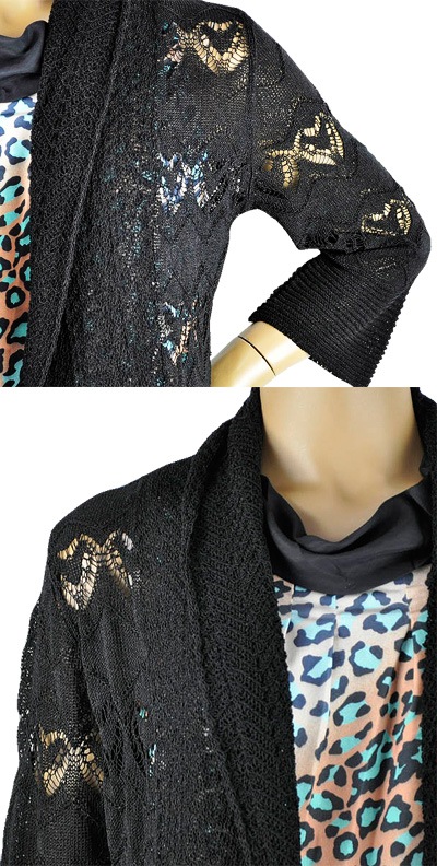 在庫一掃セール  春夏 イタリア インポート ニット ELEONORA AMADEI ハート編みカーディガン 黒 