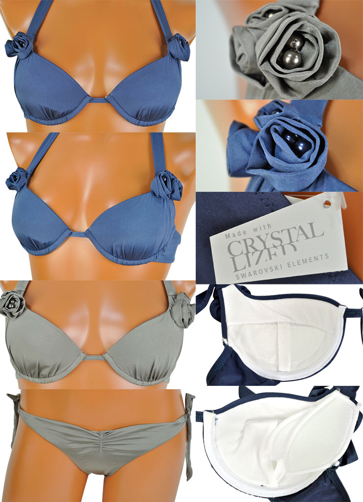 スーパーセール 半額 Sale インポート水着 Prelude バラアップリケビキニ水着 ブルー ベージュ イタリア インポート 水着 インポートセレクトショップ Moda Italia