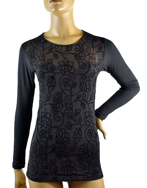 イタリアインポートカットソー JADEA 4076 刺繍レース切替コットンカットソー　黒