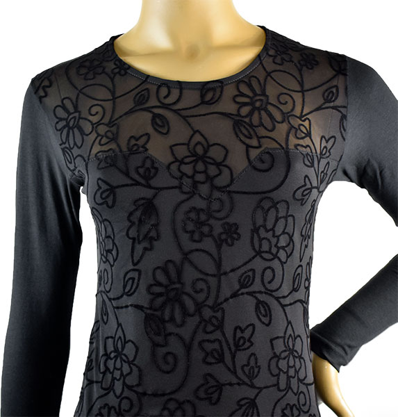 イタリアインポートカットソー JADEA 4076 刺繍レース切替コットンカットソー　黒