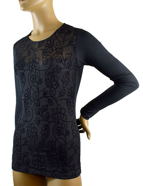 イタリアインポートカットソー JADEA 4076 刺繍レース切替コットンカットソー　黒