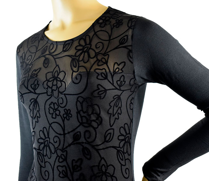 イタリアインポートカットソー JADEA 4076 刺繍レース切替コットンカットソー　黒