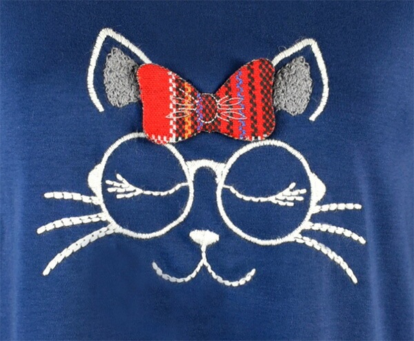 イタリアインポートパジャマ ANDRA 8826 タータンチェック切替猫アップリケパジャマ　2色