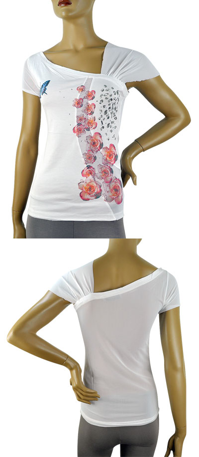 在庫一掃セール 春夏 インポート カットソー GIARDINO PRIVATO ラインストーン刺繍カットソー 白