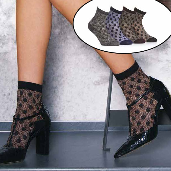 インポートソックス BUGIE 1129 ジオメトリック柄ラメソックス 3色