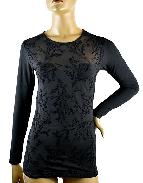 イタリアインポートカットソー JADEA 4868 フロッキプリントレース切替コットンカットソー　黒