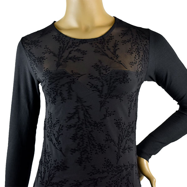 イタリアインポートカットソー JADEA 4868 フロッキプリントレース切替コットンカットソー　黒