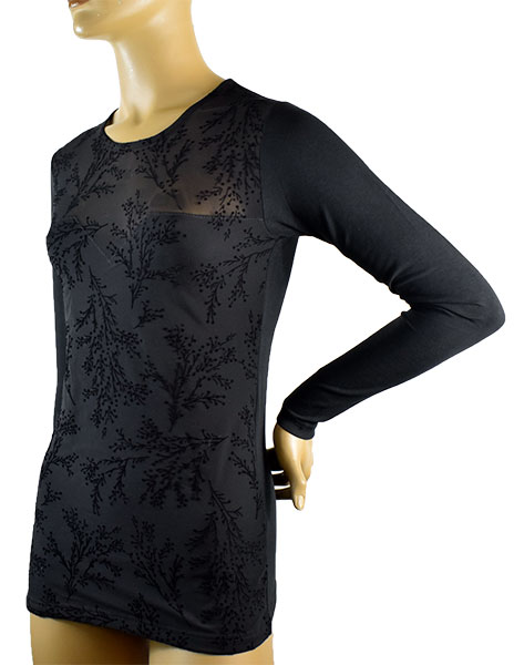 イタリアインポートカットソー JADEA 4868 フロッキプリントレース切替コットンカットソー　黒