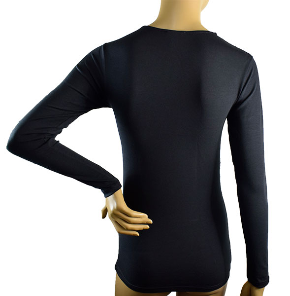 イタリアインポートカットソー JADEA 4868 フロッキプリントレース切替コットンカットソー　黒