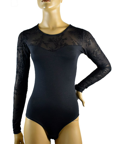 イタリアインポートカットソー JADEA 4870 フロッキプリントレース切替コットンボディー　黒