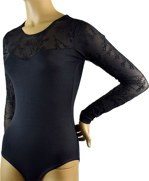 イタリアインポートカットソー JADEA 4870 フロッキプリントレース切替コットンボディー　黒