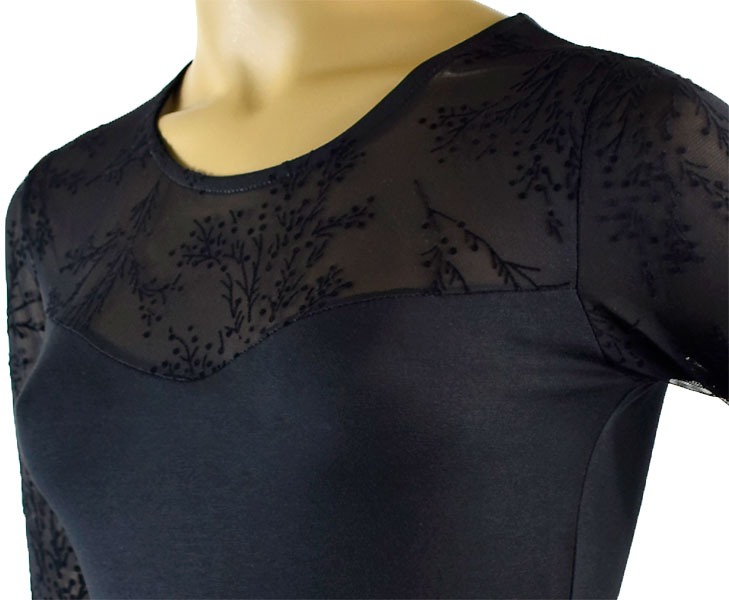 イタリアインポートカットソー JADEA 4870 フロッキプリントレース切替コットンボディー　黒