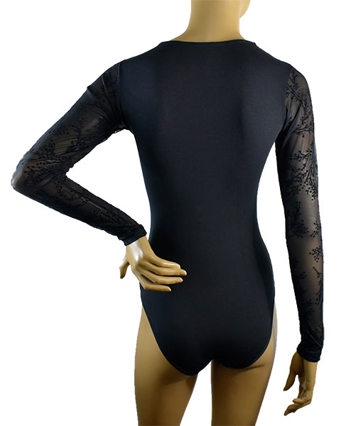 イタリアインポートカットソー JADEA 4870 フロッキプリントレース切替コットンボディー　黒