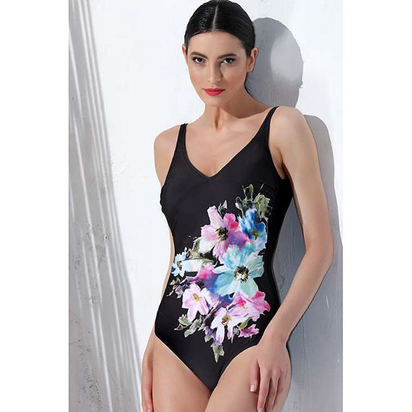 インポート 水着 LILLY LF224 花柄水着ワンピース 黒 C、D、Eカップ