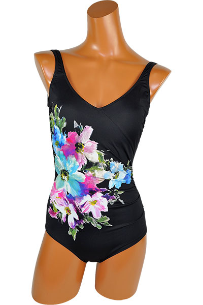 インポート 水着 LILLY LF224 花柄水着ワンピース 黒 C、D、Eカップ